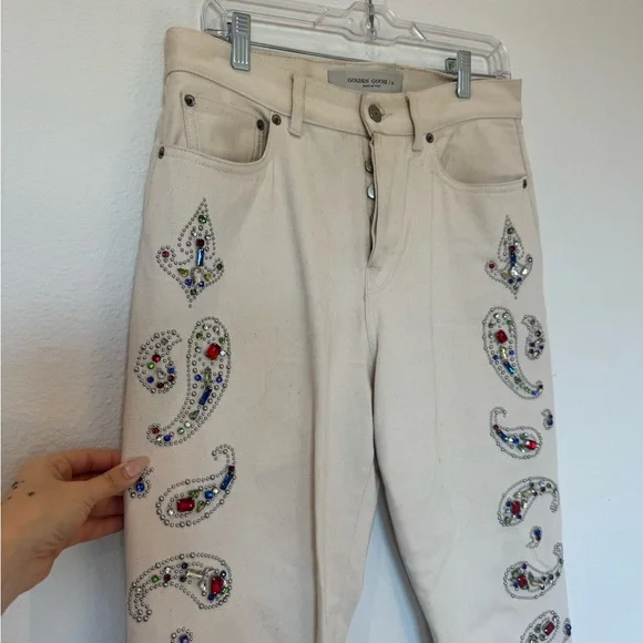 Golden Goose Cream Embellished Straight Leg Jeans - Picture 2 of 4